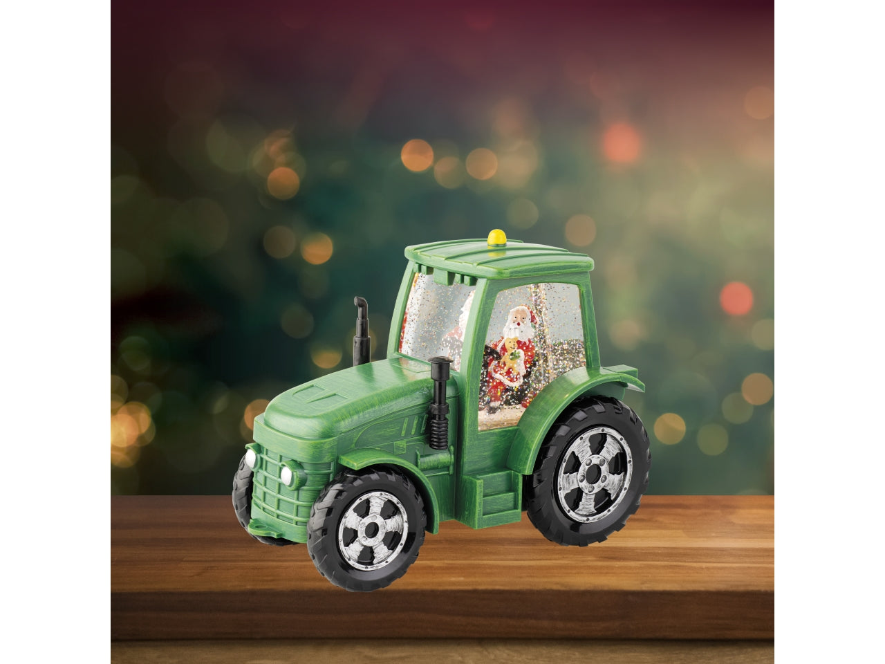 Trattore babbo natale con acqua e led a batteria 11x22x17cm