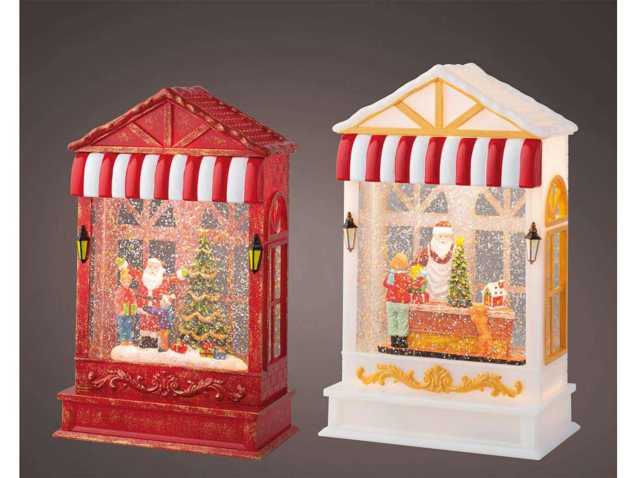 Casa babbo natale con acqua e led a batteria 9x16x25,5cm