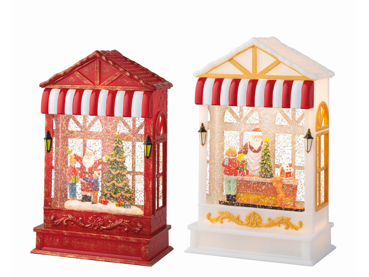 Casa babbo natale con acqua e led a batteria 9x16x25,5cm