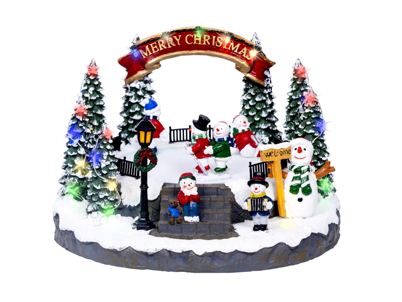 Scenario invernale con led multicolor effetto lampeggiante, movimento e musica 26,5x24h.16cm