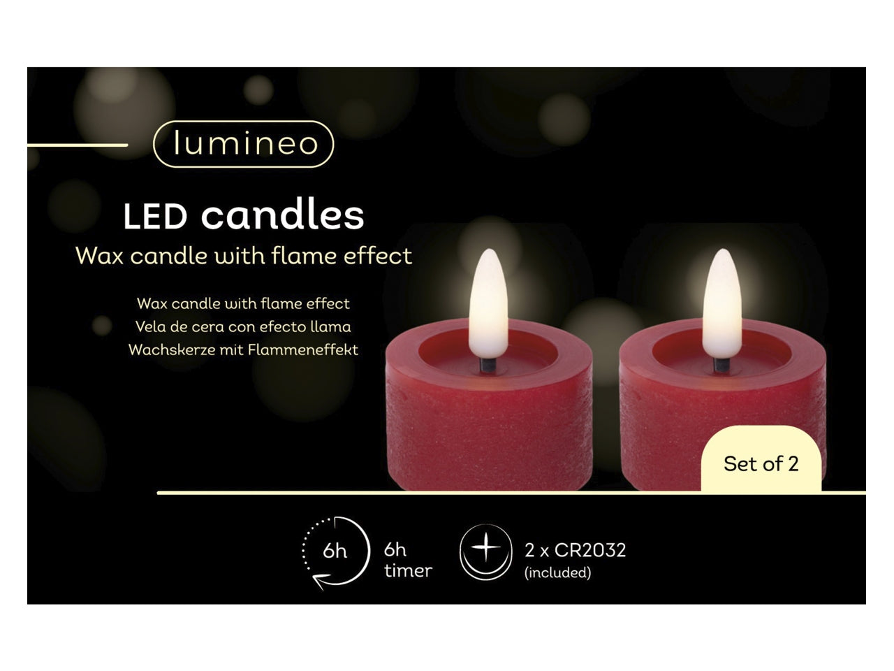 Tealight led 4x4,5cm a batteria 2 pezzi rosso