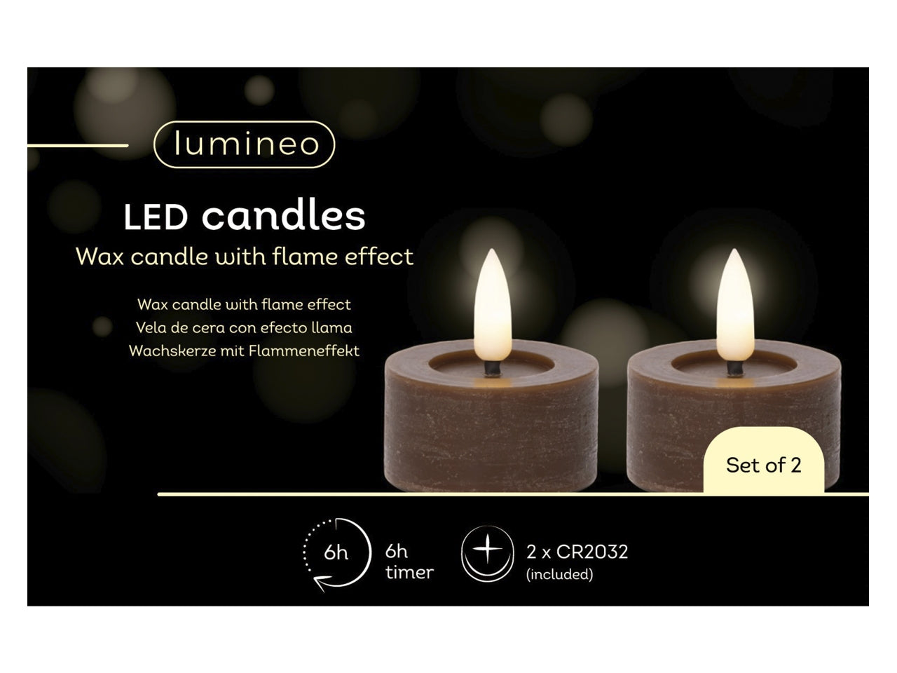 Tealight led 4x4,5cm a batteria 2 pezzi marrone