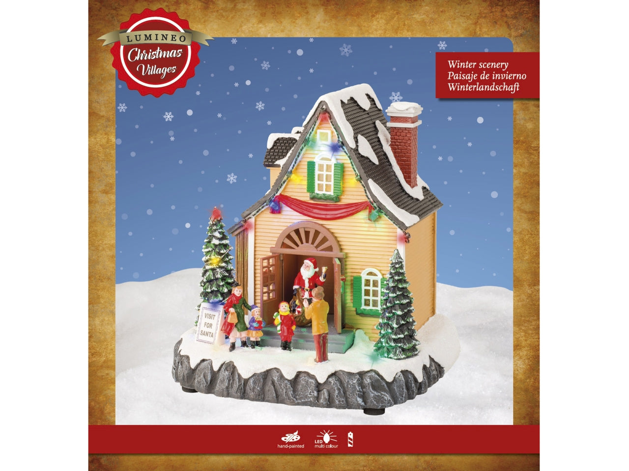 Scenario casa babbo natale con led a batteria 19x21,5cm