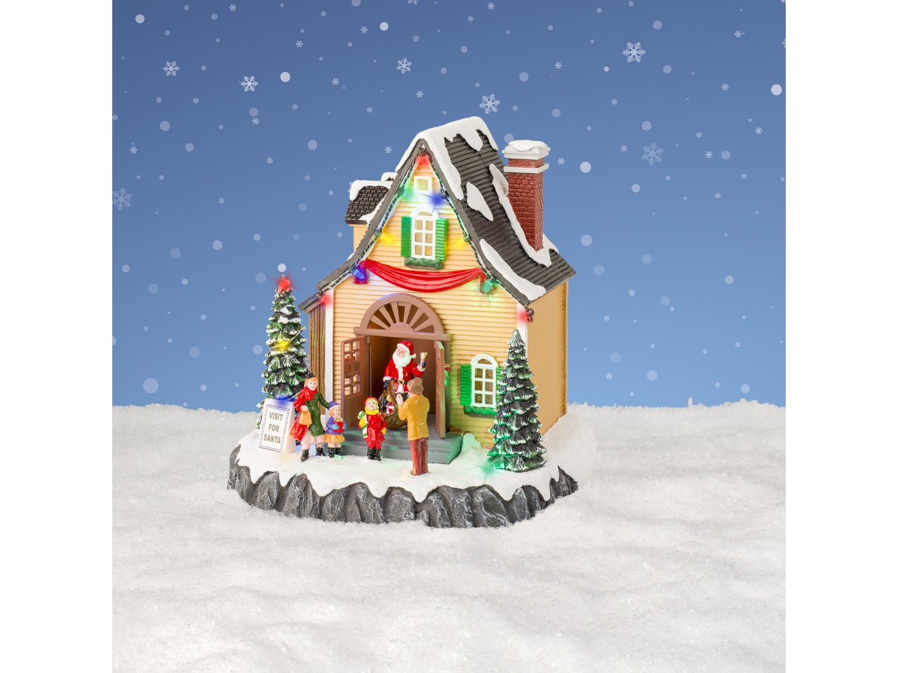 Scenario casa babbo natale con led a batteria 19x21,5cm