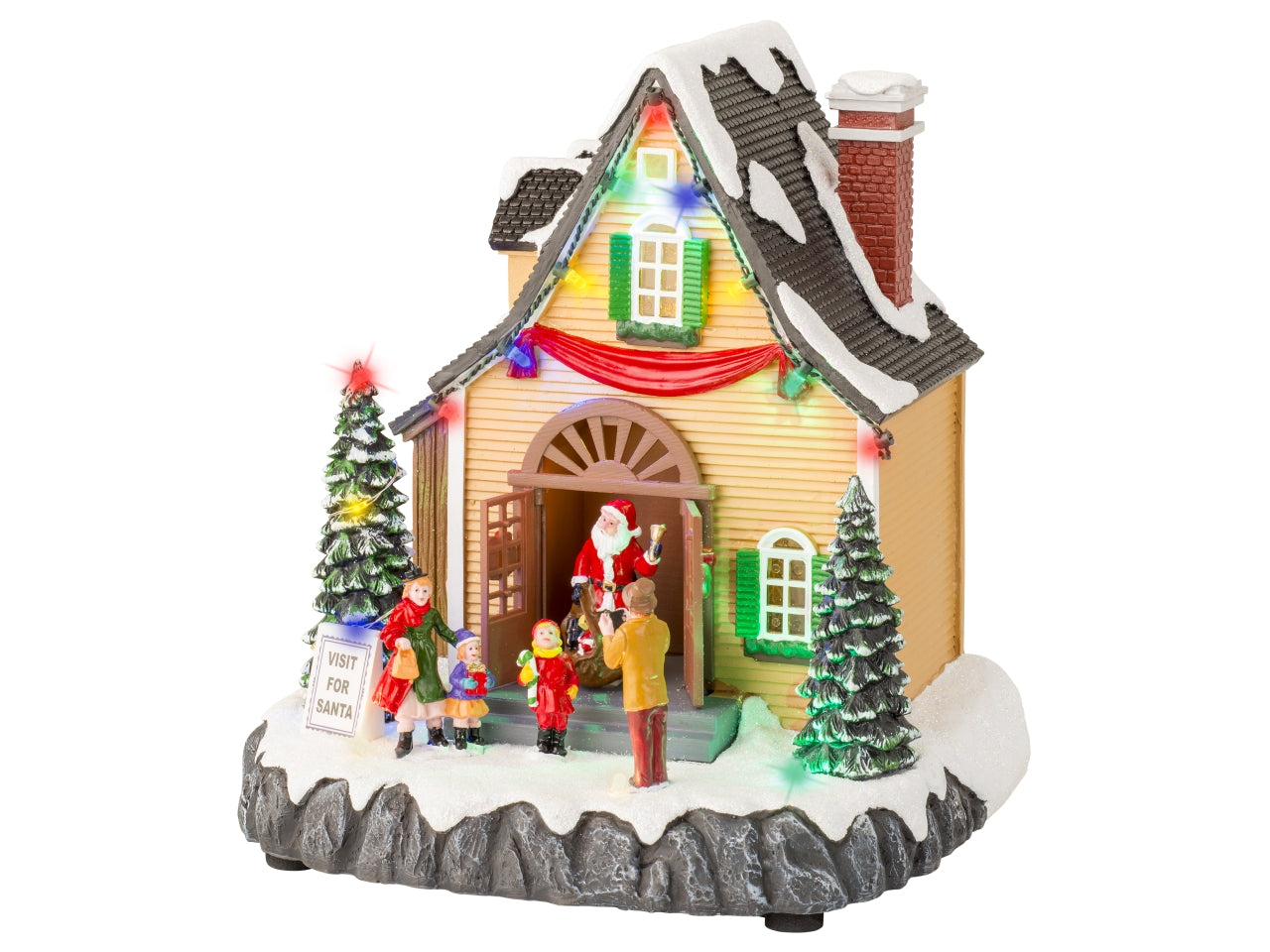 Scenario casa babbo natale con led a batteria 19x21,5cm