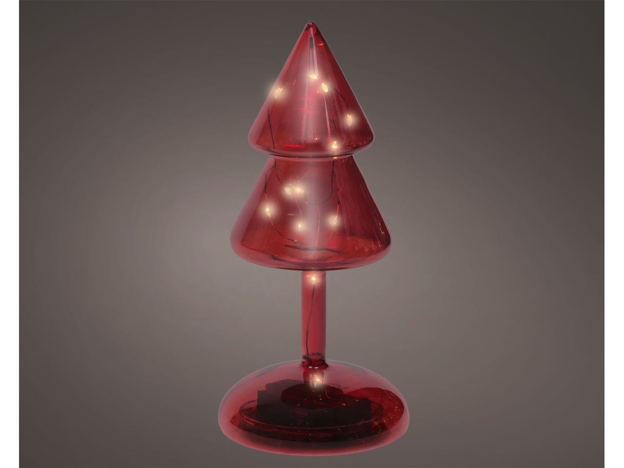 Albero vetro 19cm con led bianco caldo a batteria rosso