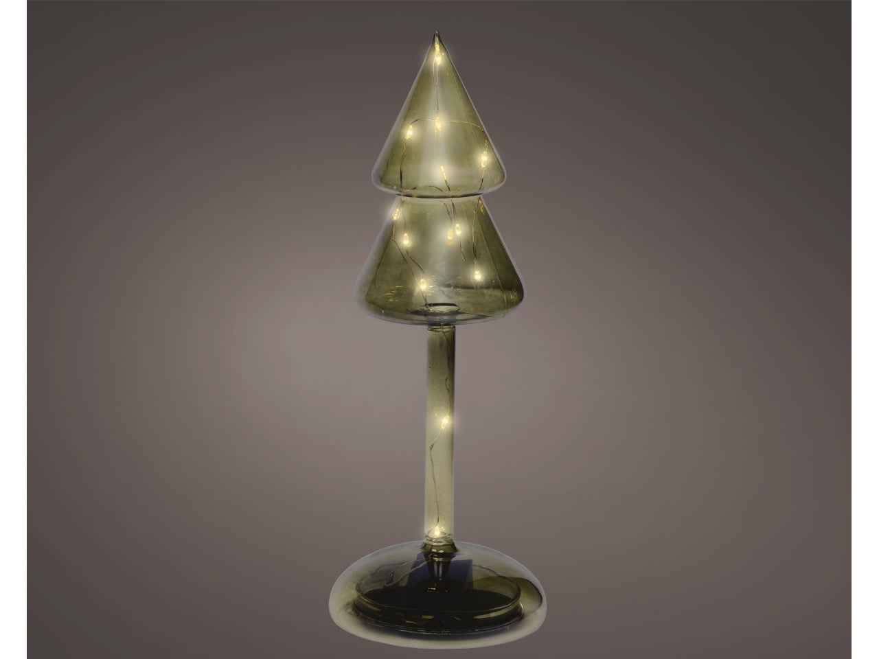 Albero vetro 24cm con led bianco caldo a batteria verde