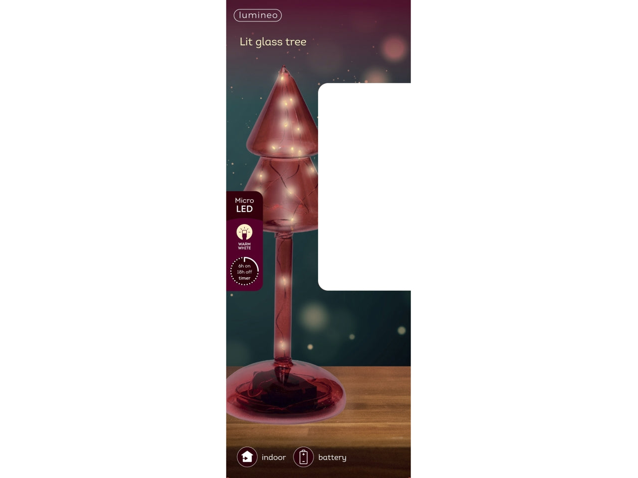 Albero vetro 24cm con led bianco caldo a batteria rosso