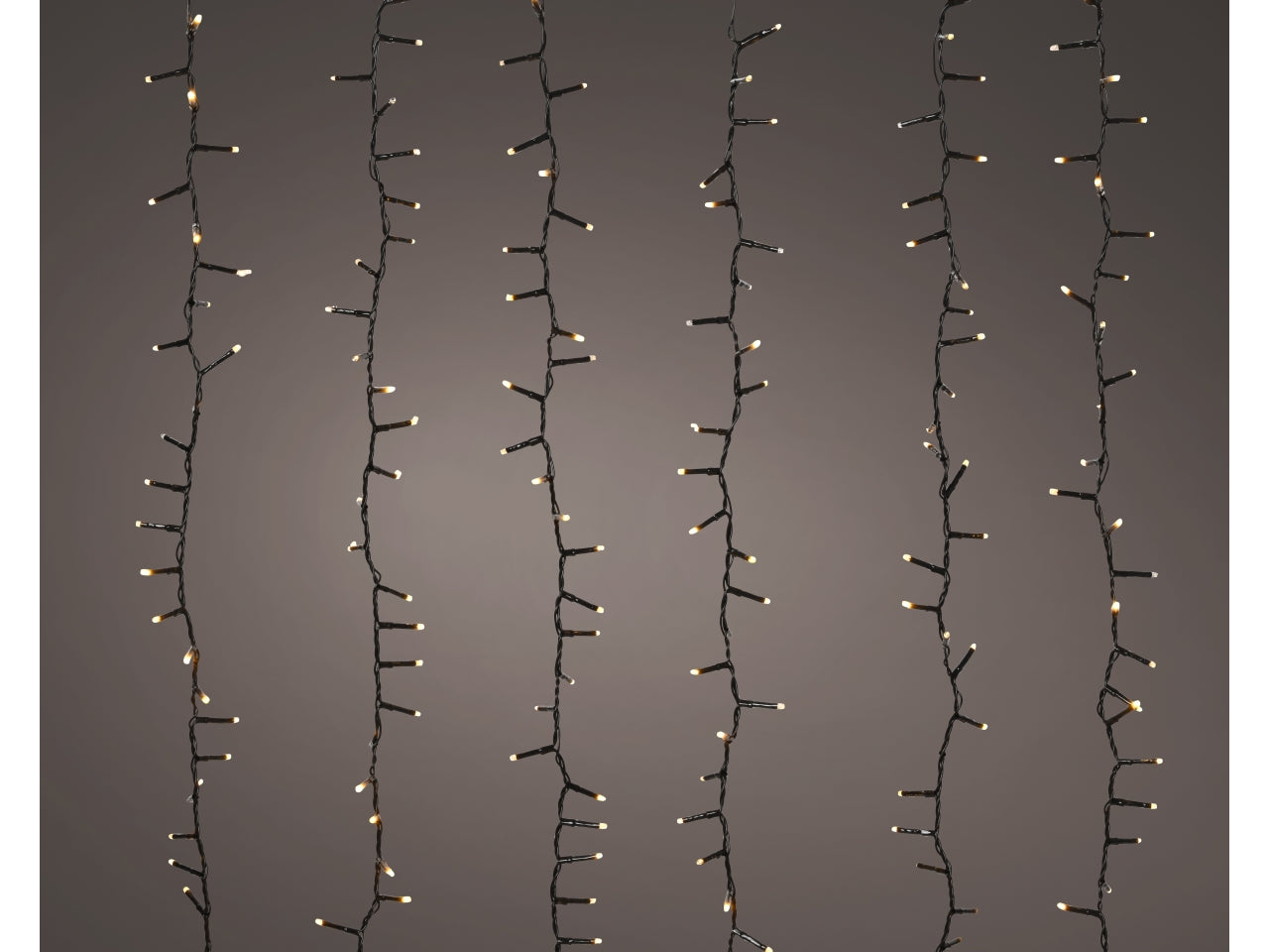 Tenda luci a cascata 1080led oro soft effetto scintillante 6 fili neri con luci a grappoli 240x240cm per uso esterno