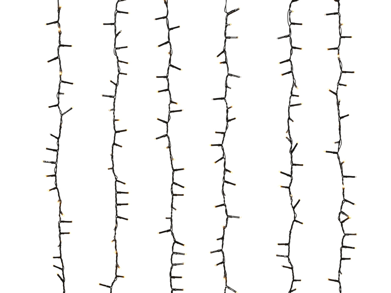 Tenda luci 480led oro soft 8 funzioni scintillante 6 fili neri con luci a grappolo 200xh.100cm