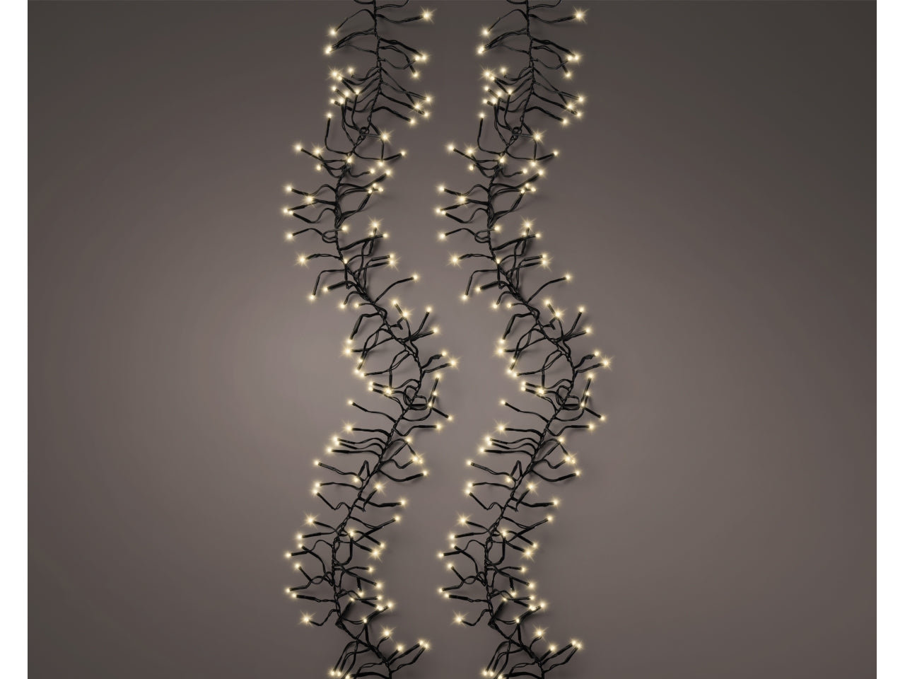 Catena luci 2400led a grappolo oro soft 8 funzioni 19mt filo nero per uso interno/esterno