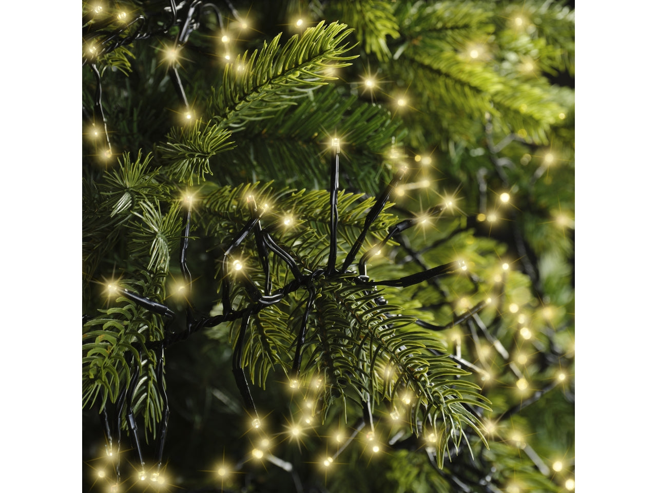 Catena luci 3000led a grappolo oro soft 8 funzioni 28mt filo nero per uso interno/esterno