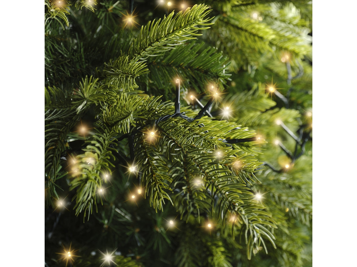 Catena luci 1000led bianco caldo e bianco freddo 8 funzioni 22,5mt filo verde per uso interno/esterno