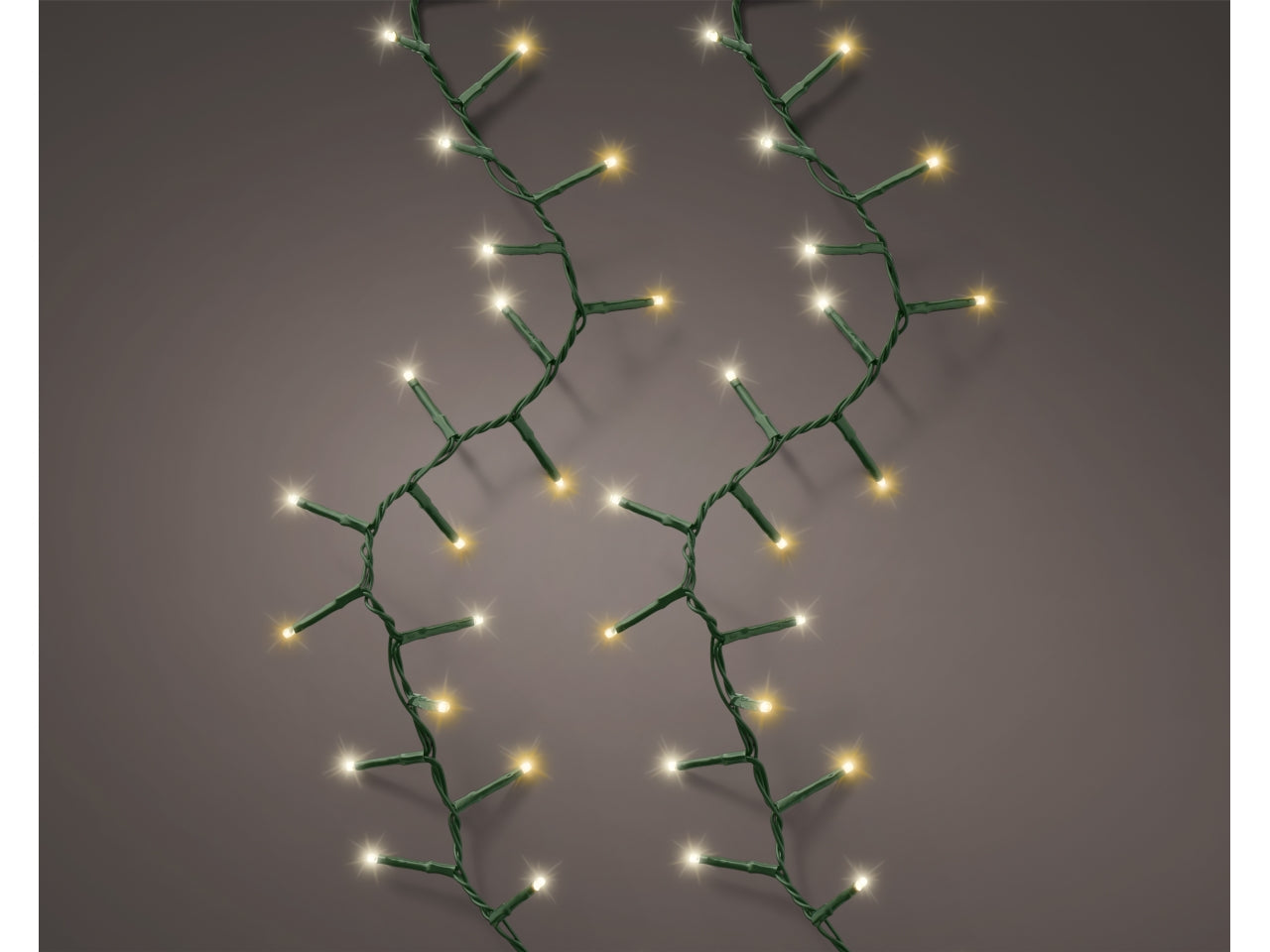 Catena luci 2000led bianco caldo e bianco freddo 8 funzioni 45mt filo verde per uso interno/esterno
