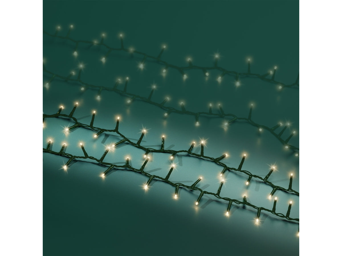 Catena luci 3000led bianco caldo 8 funzioni 60mt filo verde per uso interno/esterno