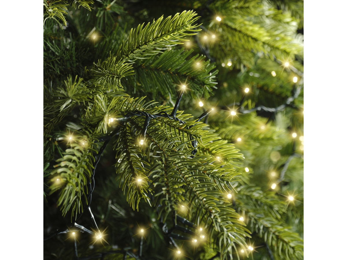 Catena luci 1500led oro soft 8 funzioni 34mt filo verde per uso interno/esterno
