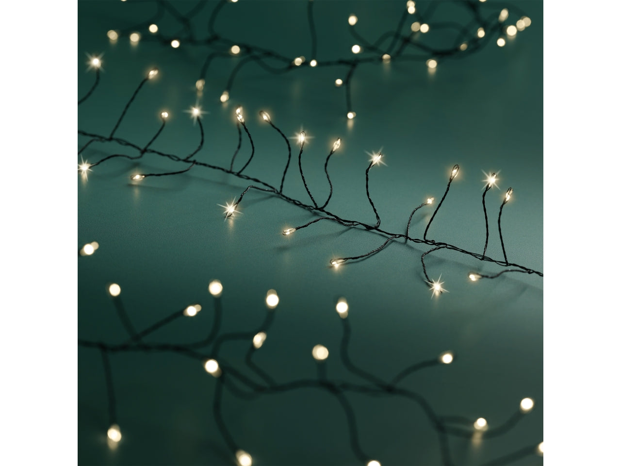 Catena luci con filo metallo nero 960led bianco caldo 8 funzioni 12mt per uso interno/esterno
