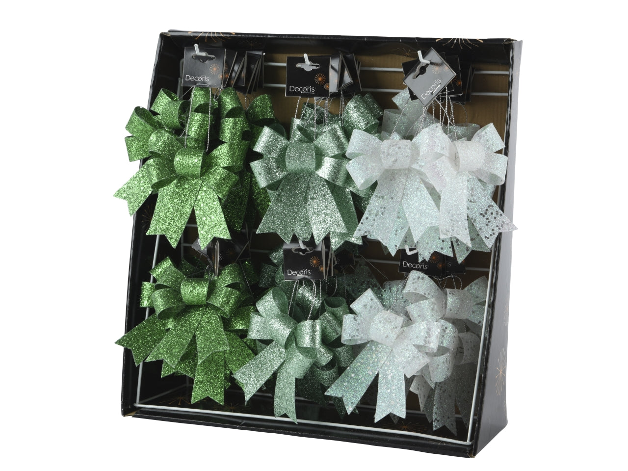 Fiocco 11,5x10,5cm glitter 3colori assortiti