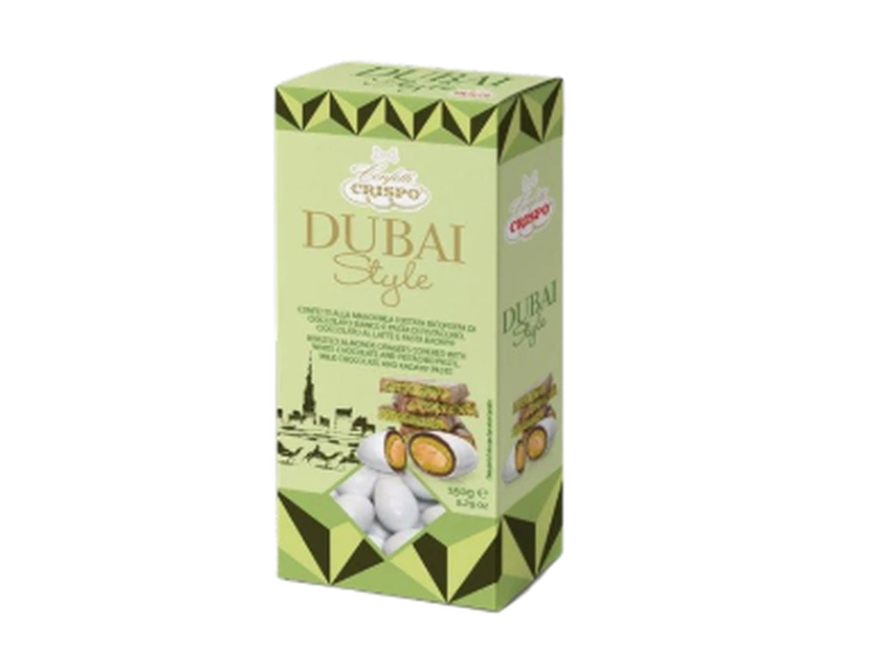 Confetti dubai style mandorla tostata ricoperta di cioccolato bianco e pasta di pistacchio 150gr