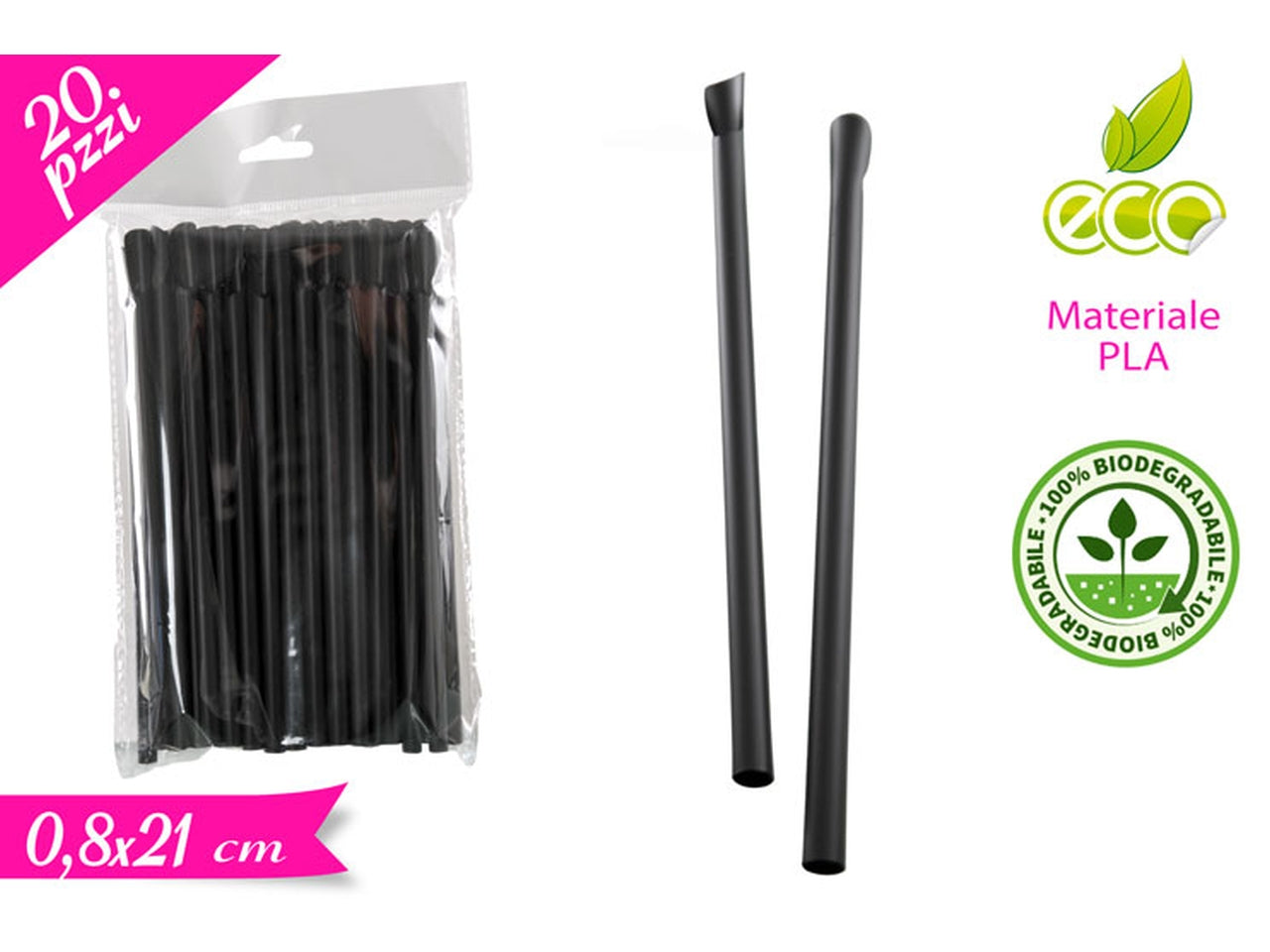 Confezione di 20 cannucce nere con cucchiano