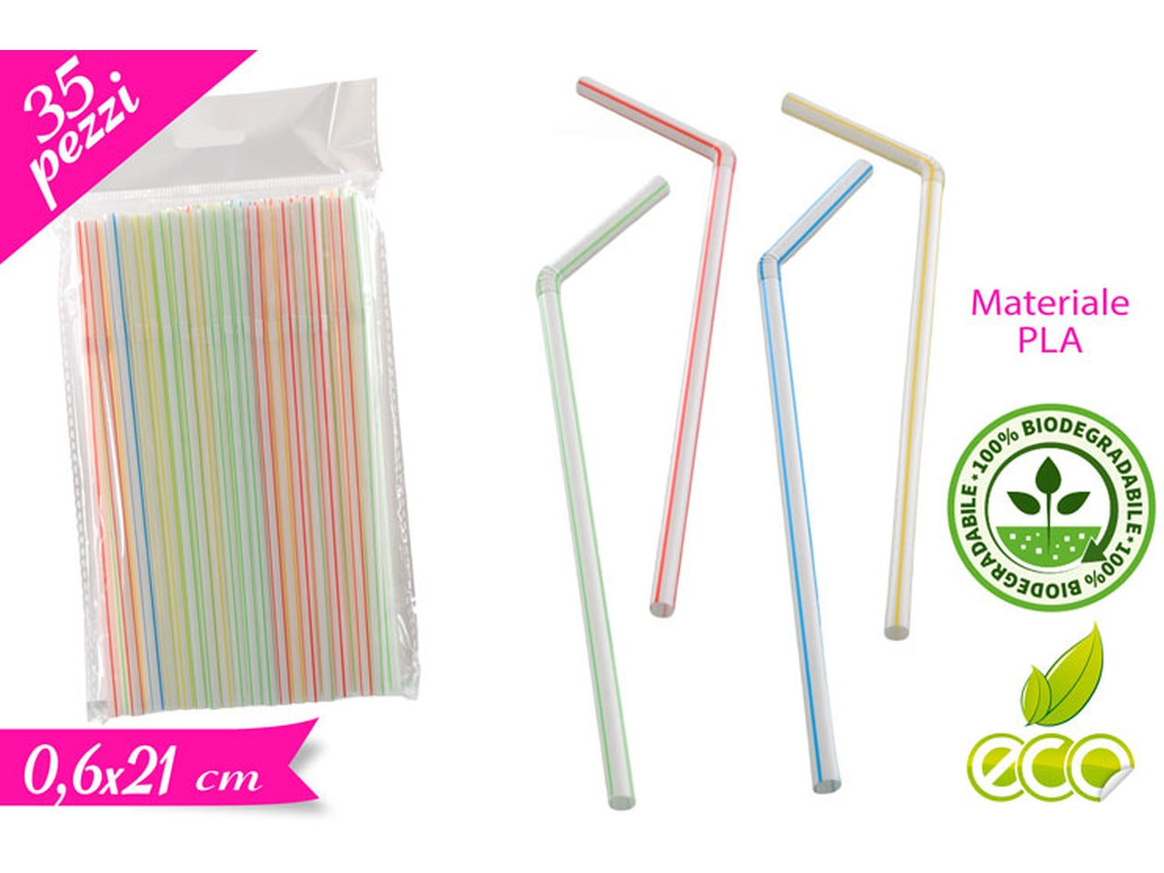 Confezione di 35 cannucce flex a strisce mix