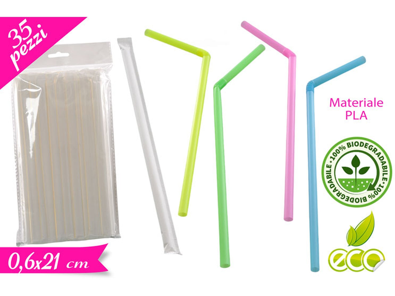 Confezione di 35 cannucce flex incartate mix