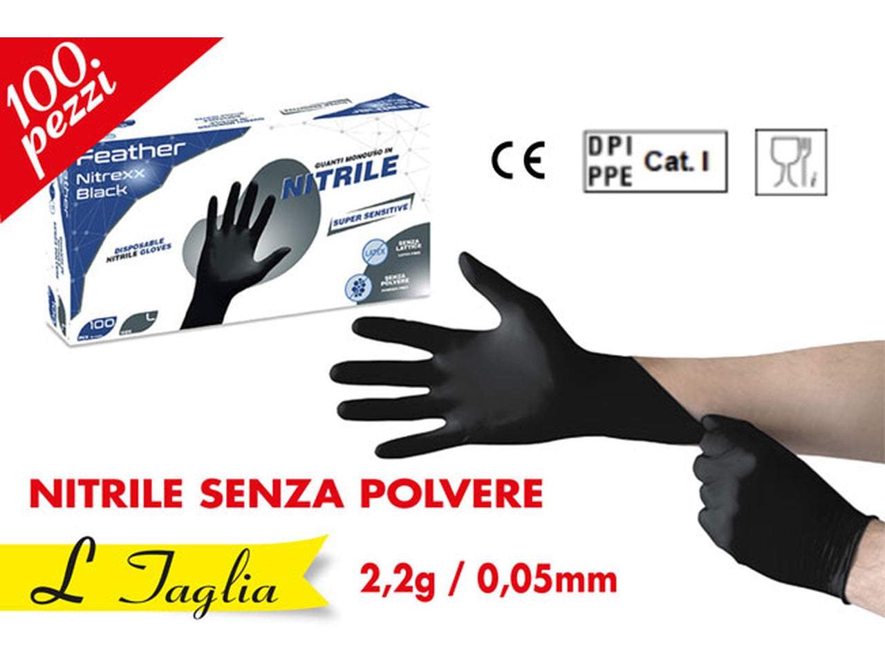 Confezione di 100 guanti in nitrile