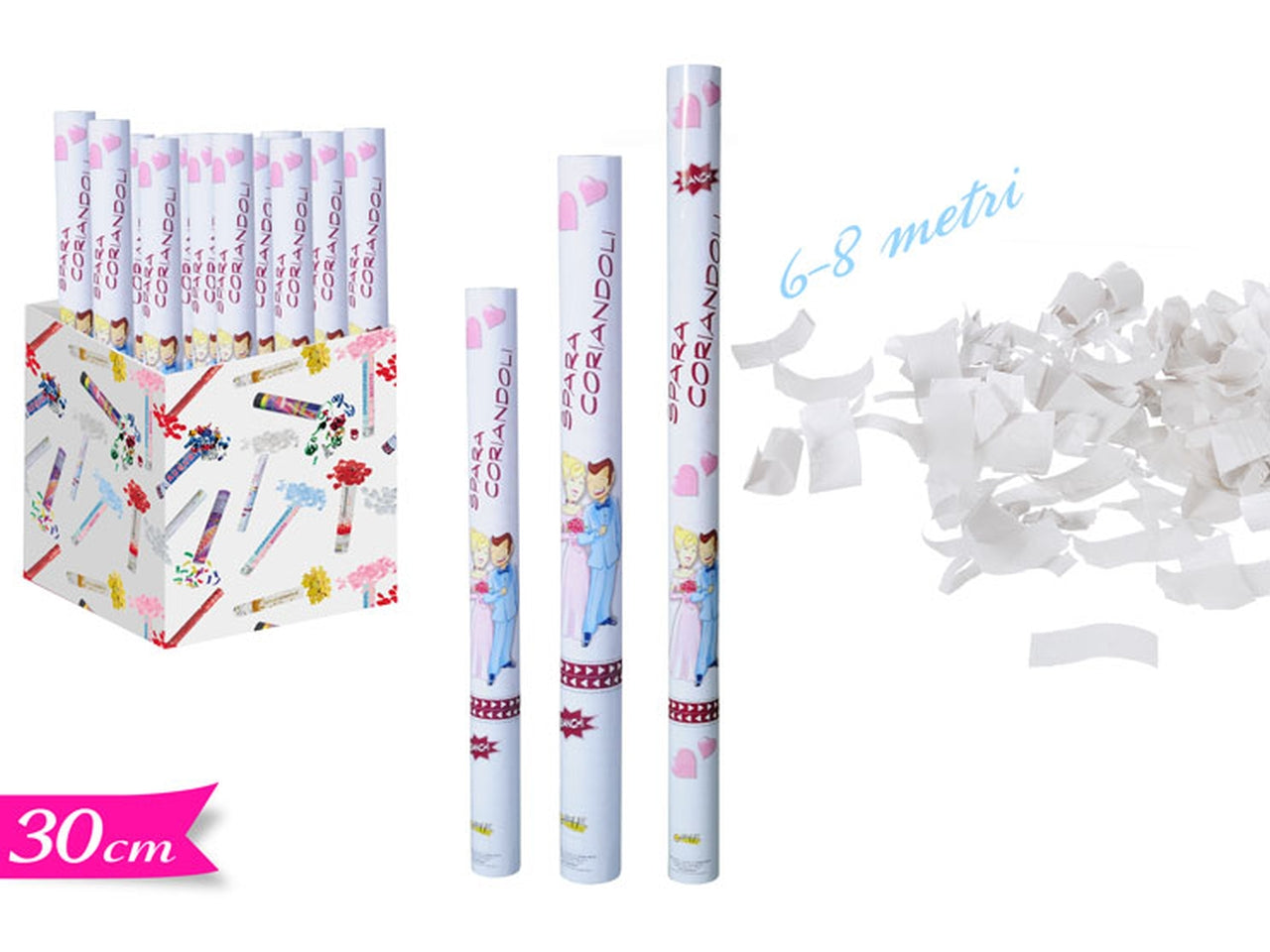 Tubo spara coriandoli bianchi 30cm