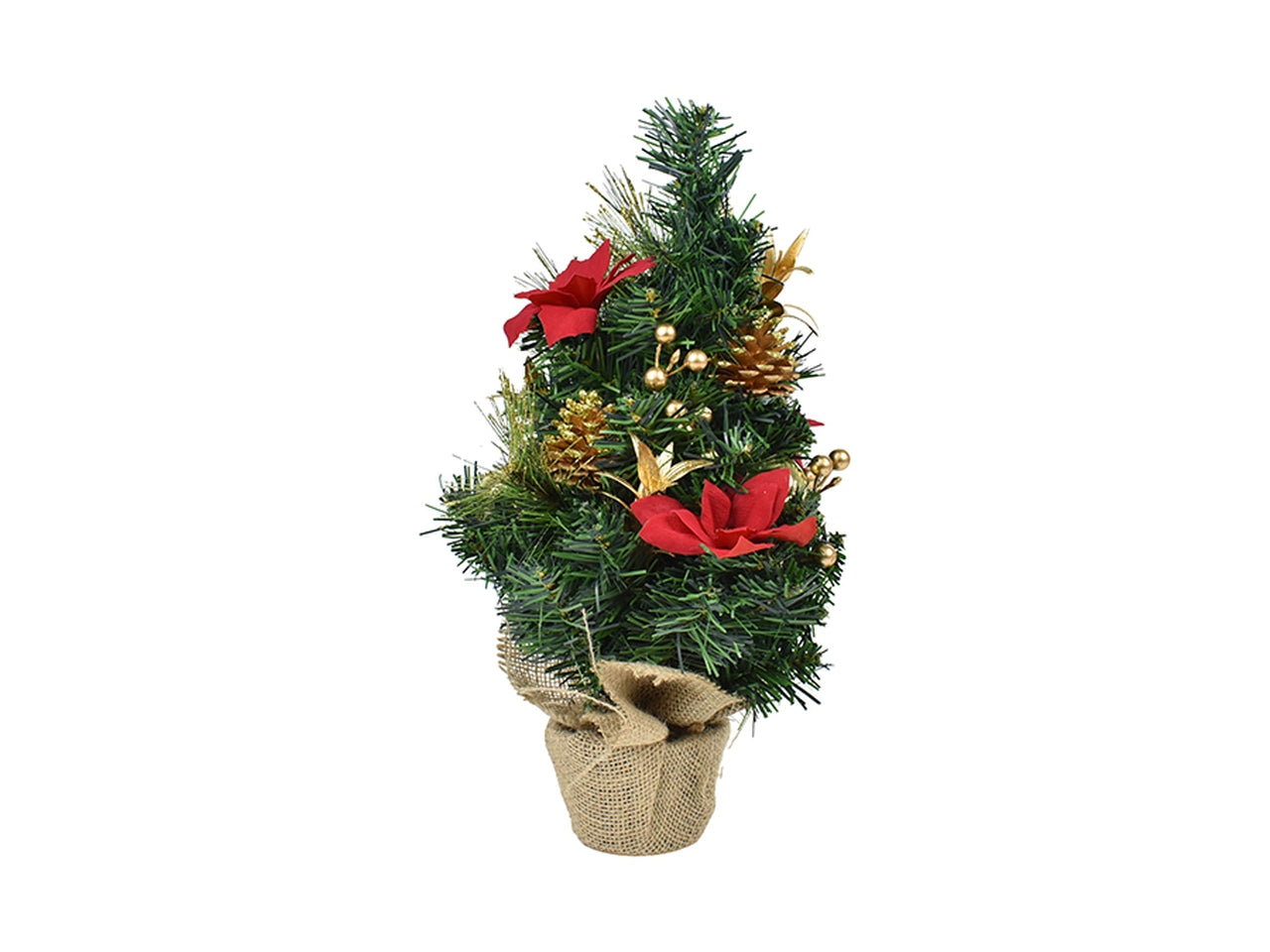 Albero 45cm con stella di natale e base in sacco