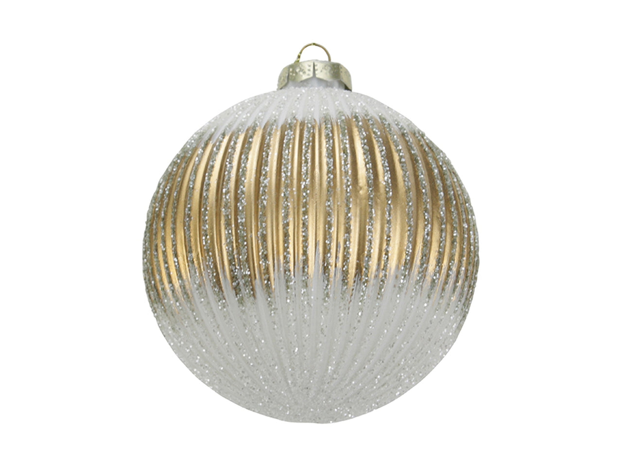 Palla in vetro 10cm bianco e oro