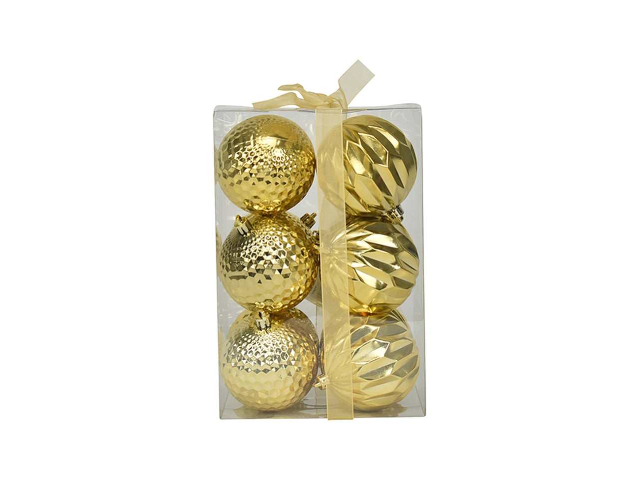 Palla 8cm a rombi e sagomata miste in confezione da 12 pezzi oro
