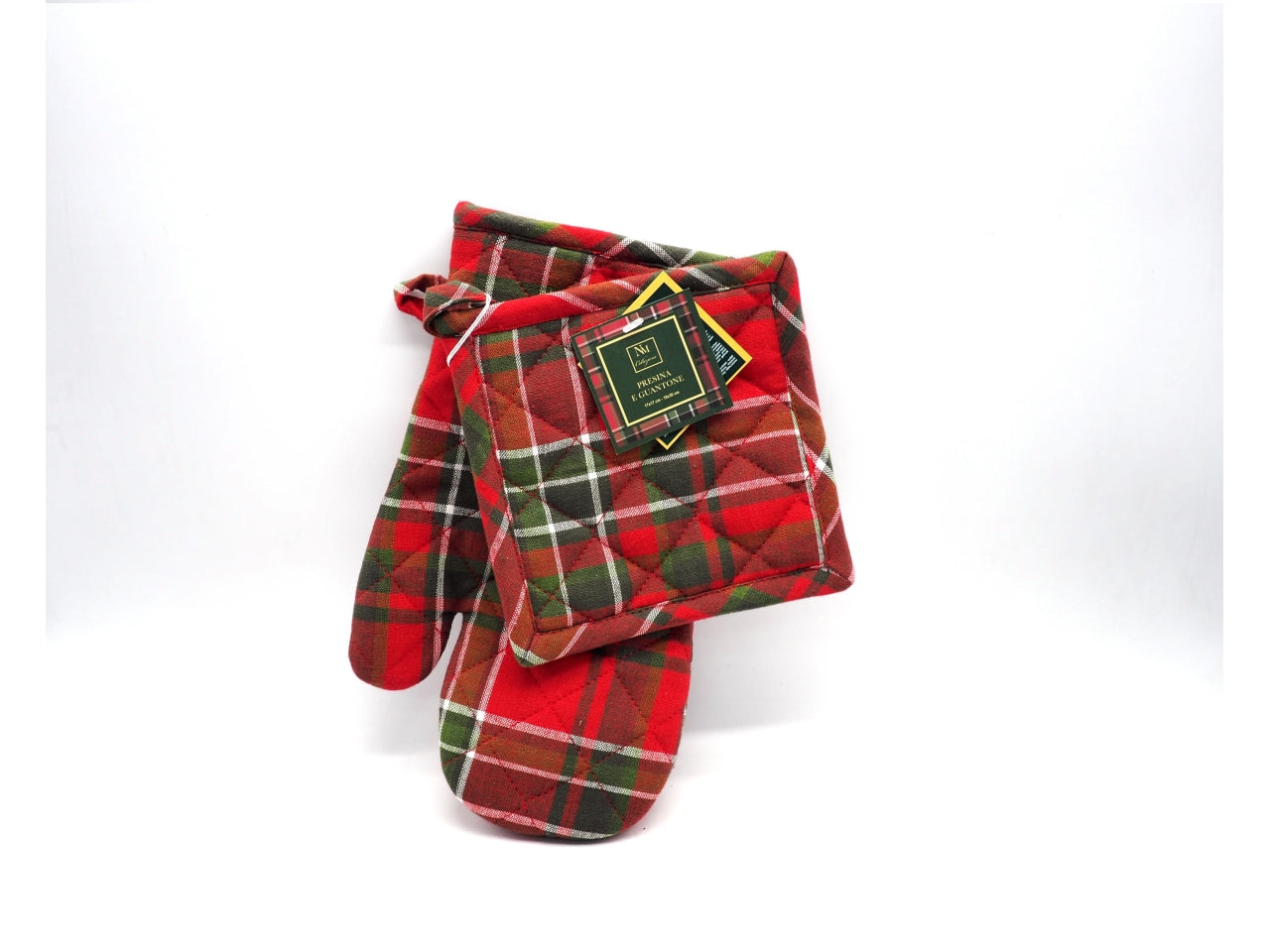 Guanto da forno e presina tartan/lurex