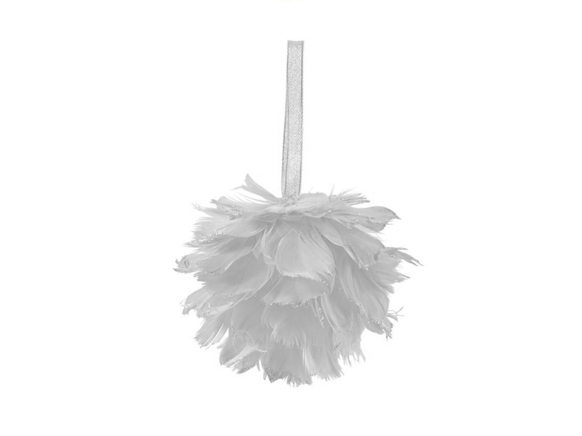Appendino palla con piume 10cm bianco