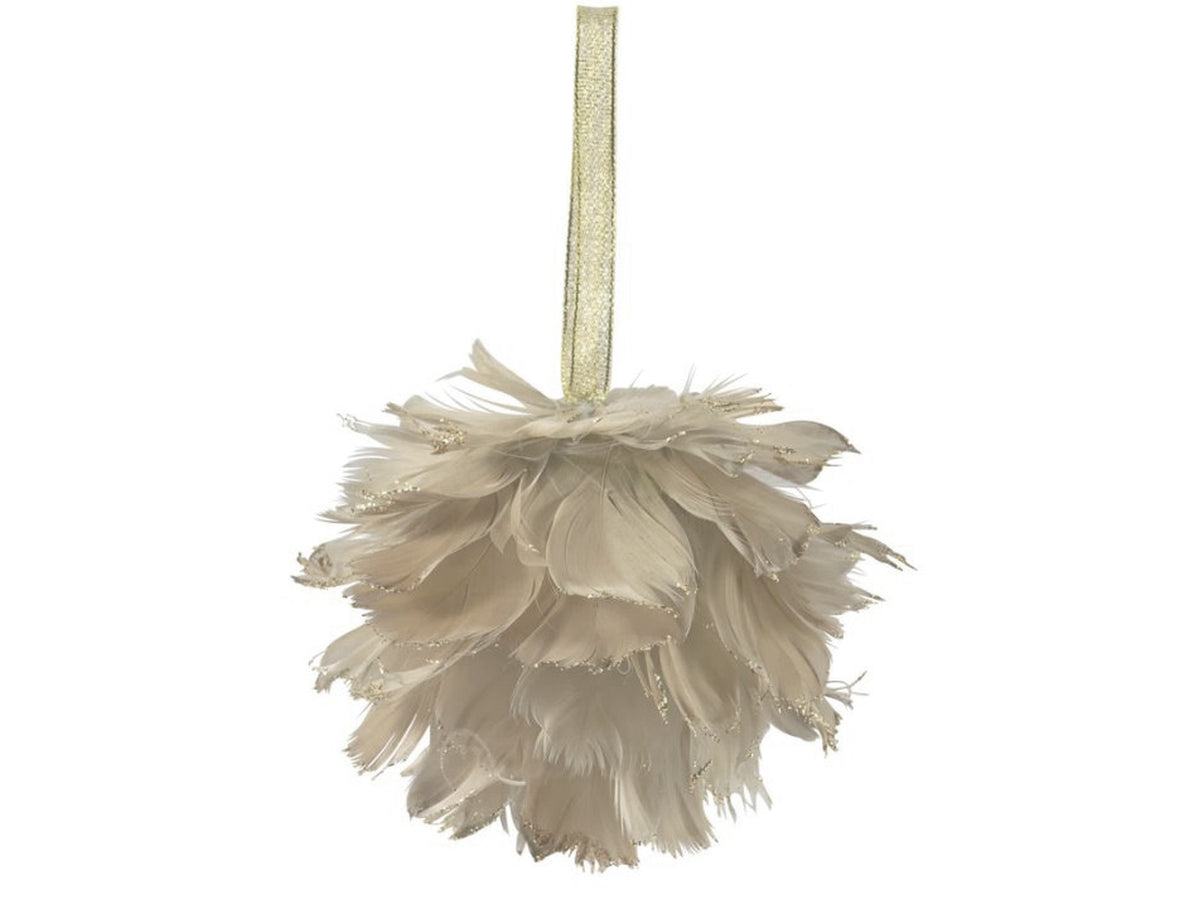 Appendino palla con piume 13cm panna