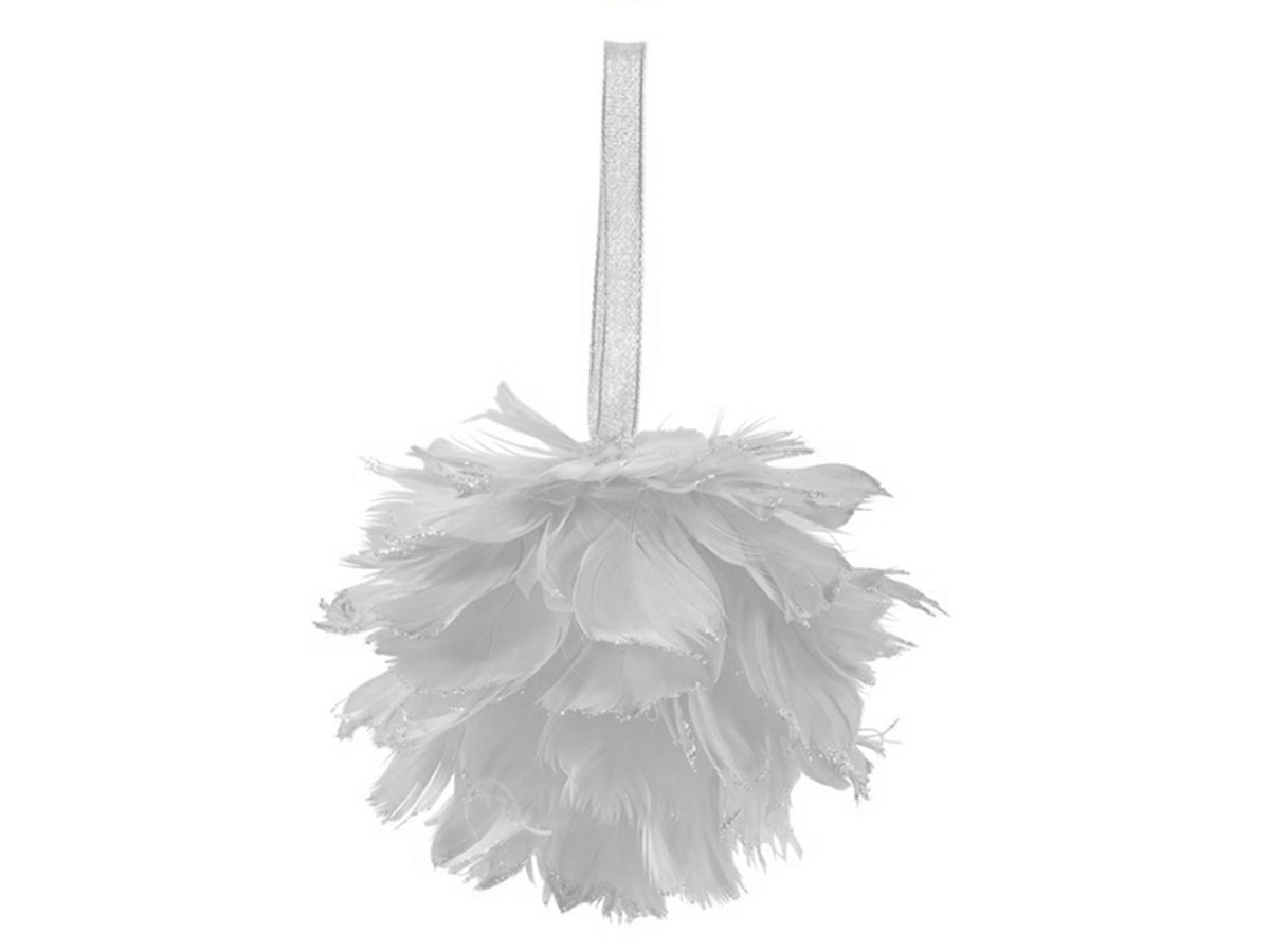 Appendino palla con piume 13cm bianco