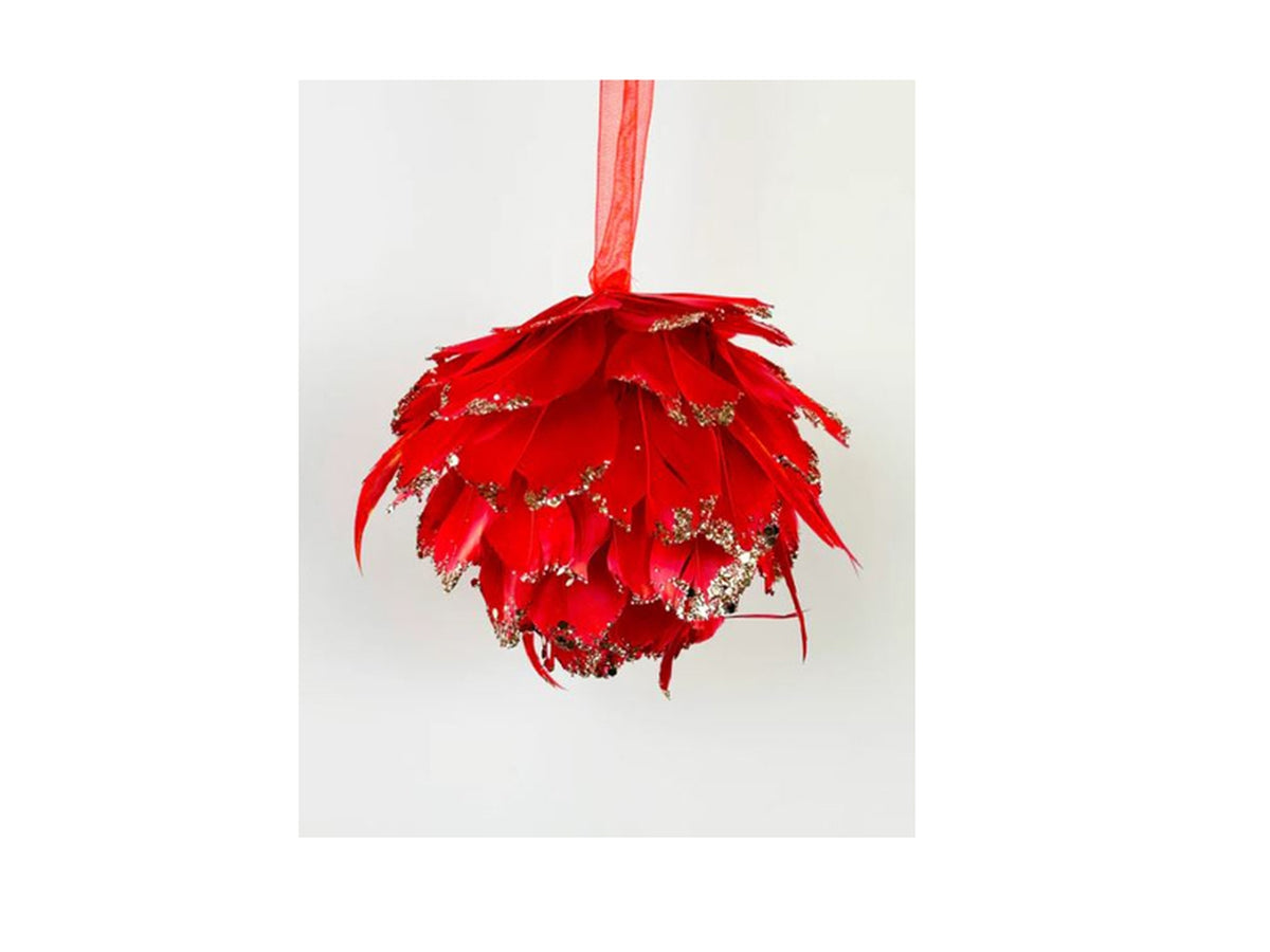 Appendino palla con piume 13cm rosso