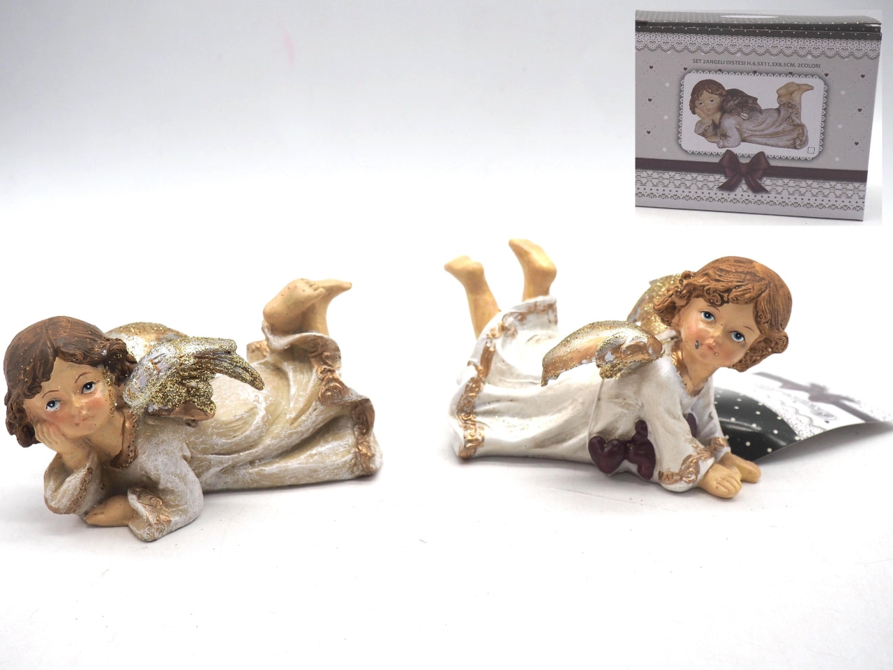Angeli distesi 2 pezzi 11,5x8,5xh.6,5cm in 2 colori assortiti