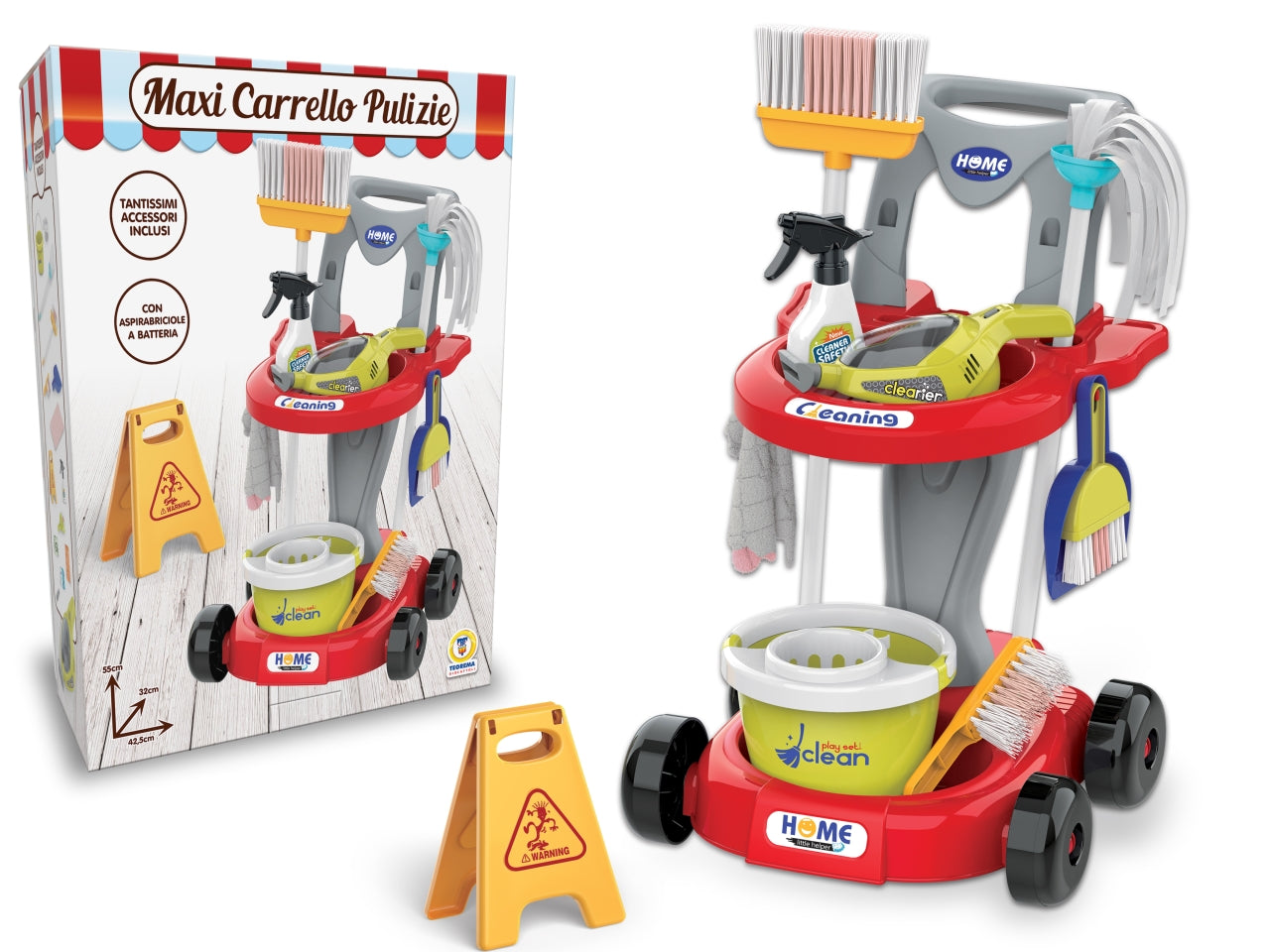 Miss signorina set carrello pulizie con aspiravolvere