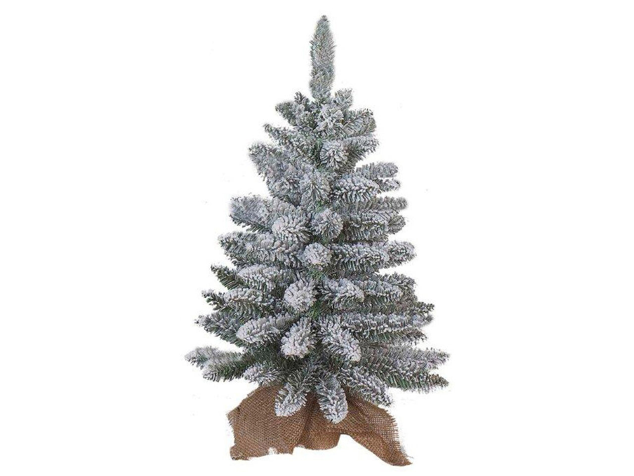 Albero 60cm innevato 76rami diametro 40cm con base juta