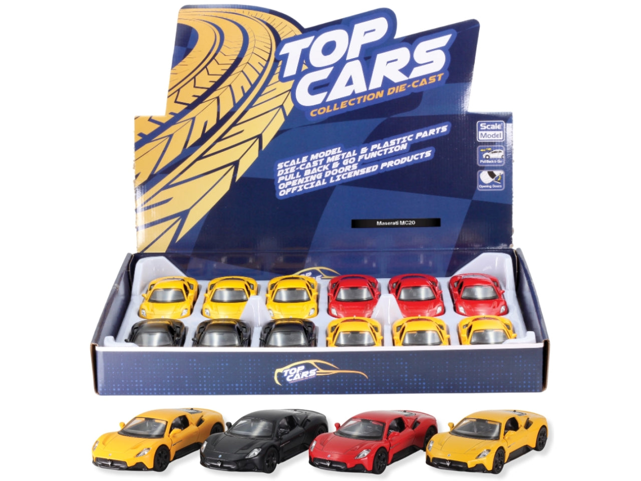 Auto Maserati MC20 2020 di colore nero e giallo opaco