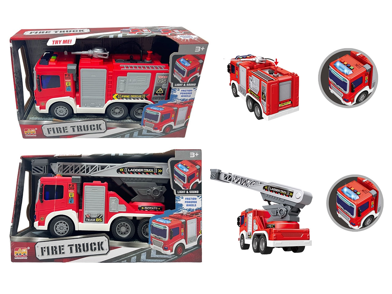 Camion pompieri a frizione con luci e suoni assortiti