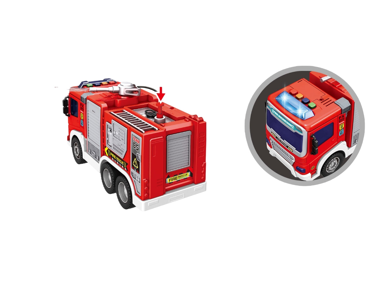 Camion pompieri a frizione con luci e suoni assortiti