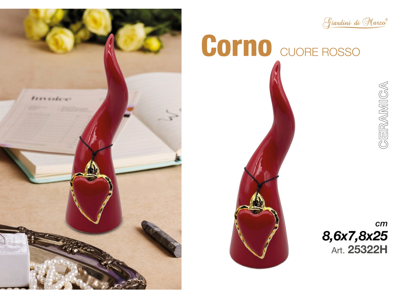 Corno rosso grande con cuore sacro rosso