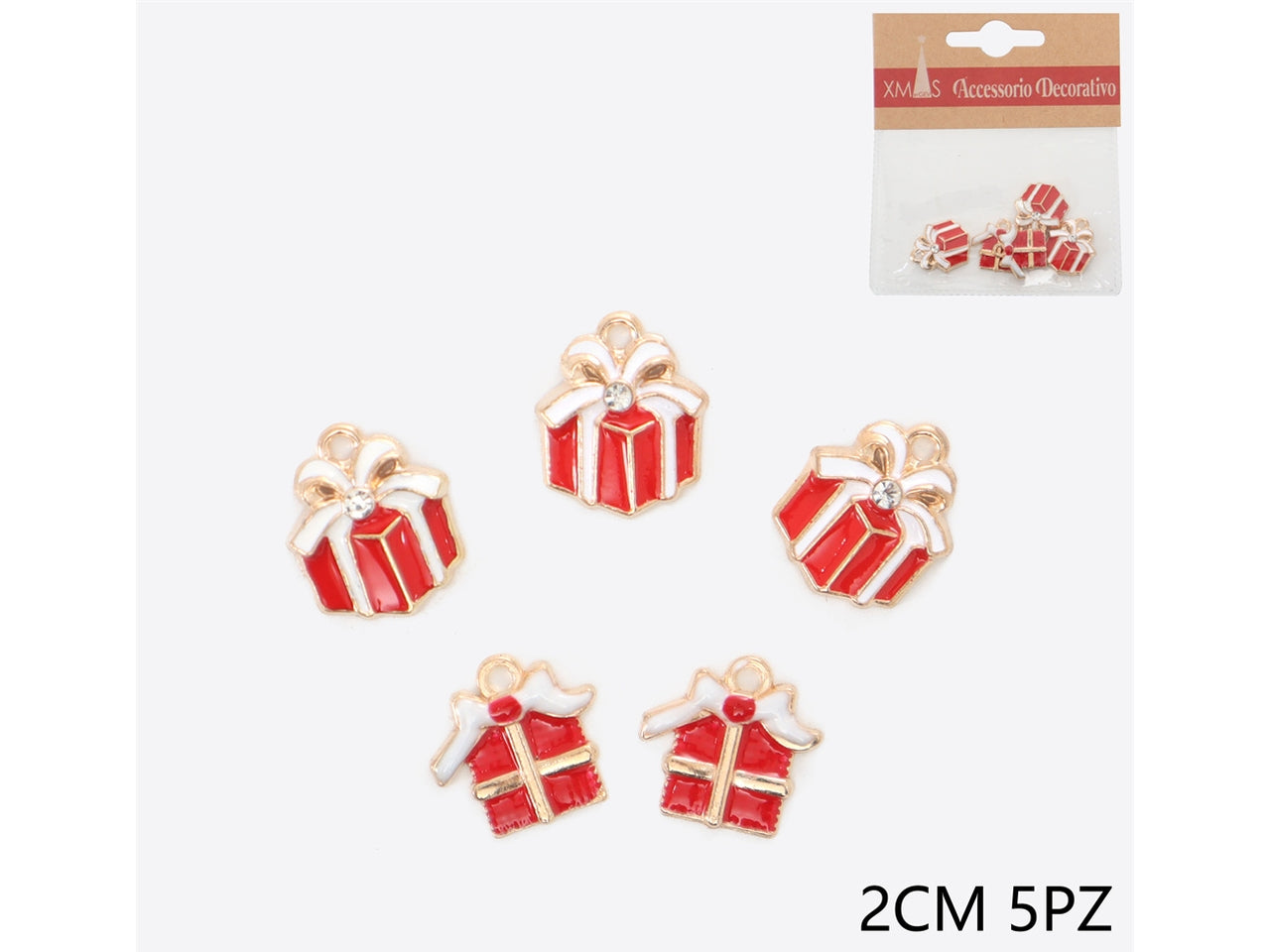 Ciondolo pacchetto regalo 2cm in confezione da 5 pezzi