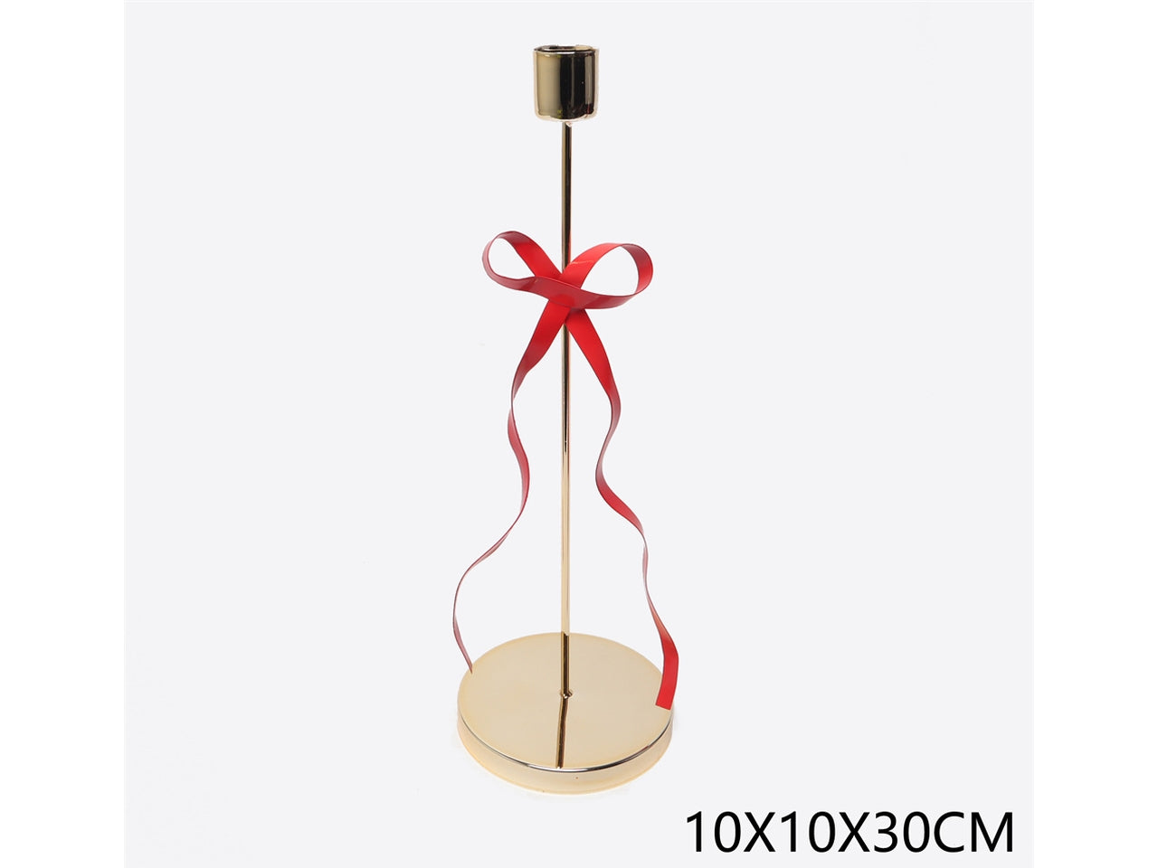 Portacandele 10xh.20cm 1posto in metallo oro con fiocco rosso
