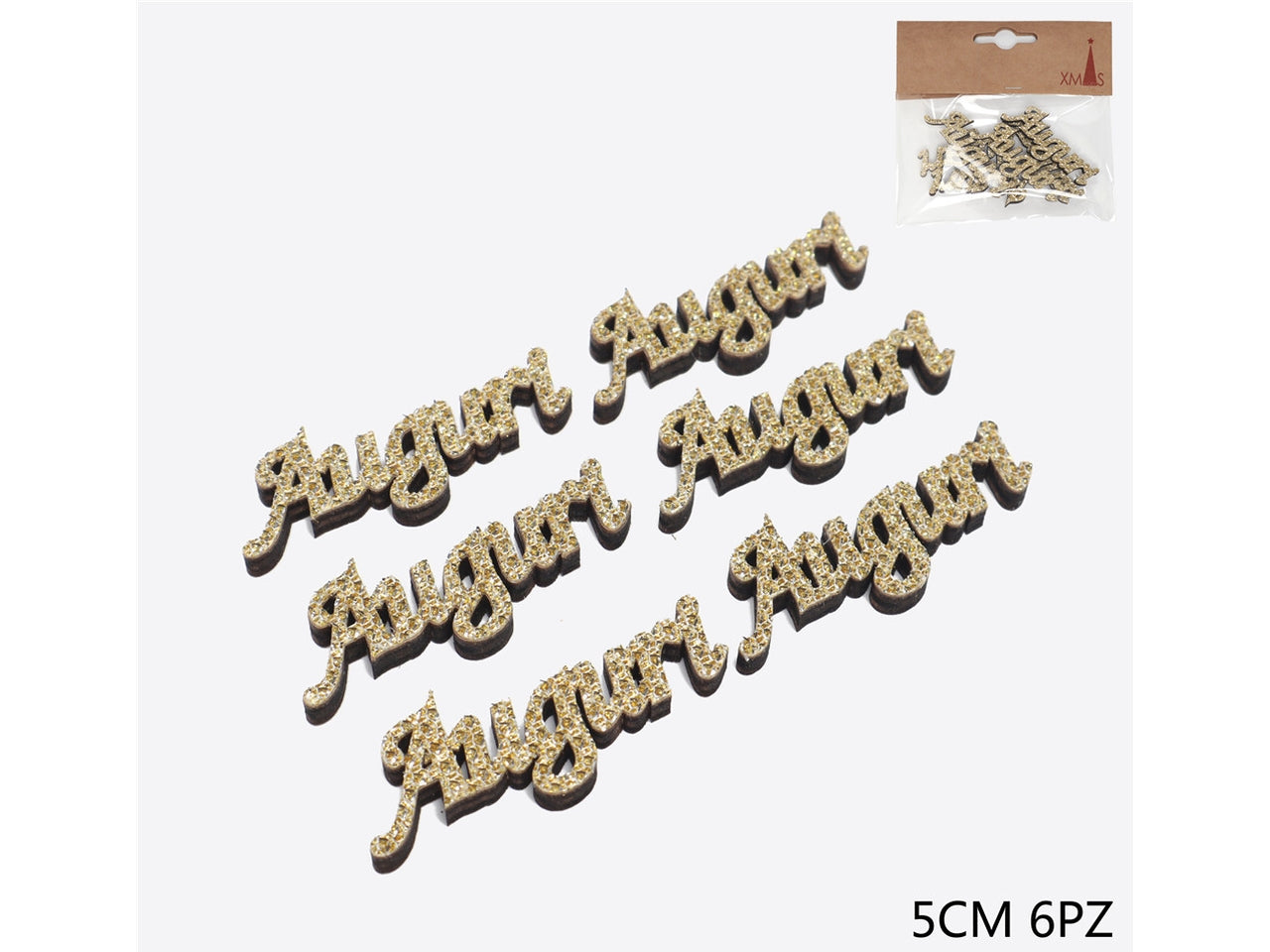 Applicazione auguri 5cm in confezione da 6 pezzi oro