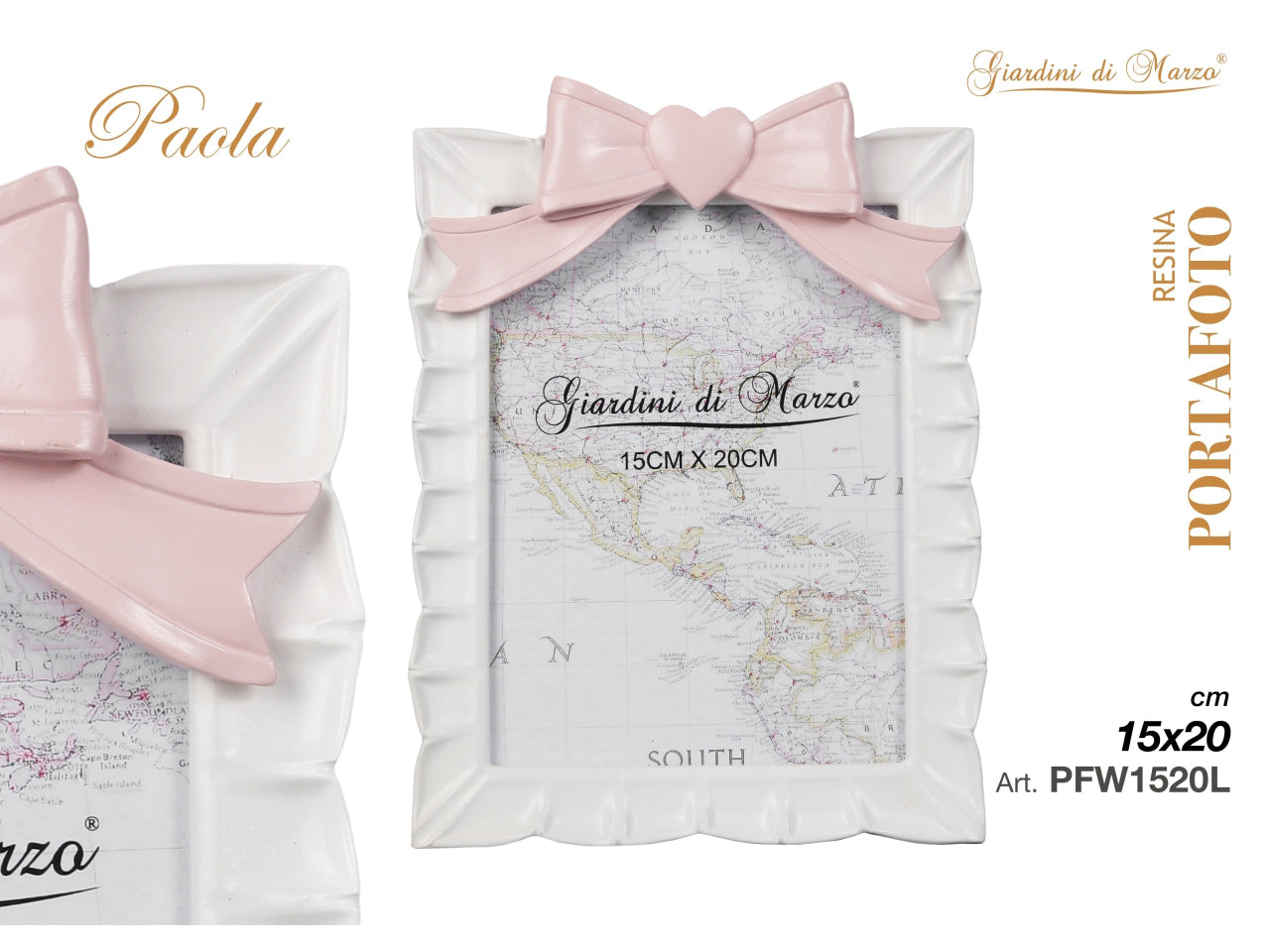 Portafoto bianco fiocco rosa 15x20cm mod. l