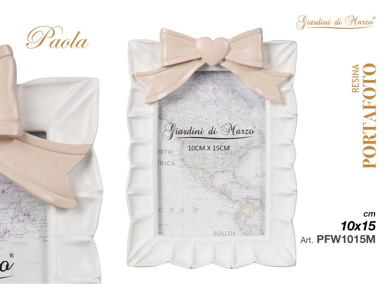 Portafoto bianco fiocco tortora 10x15cm mod.m