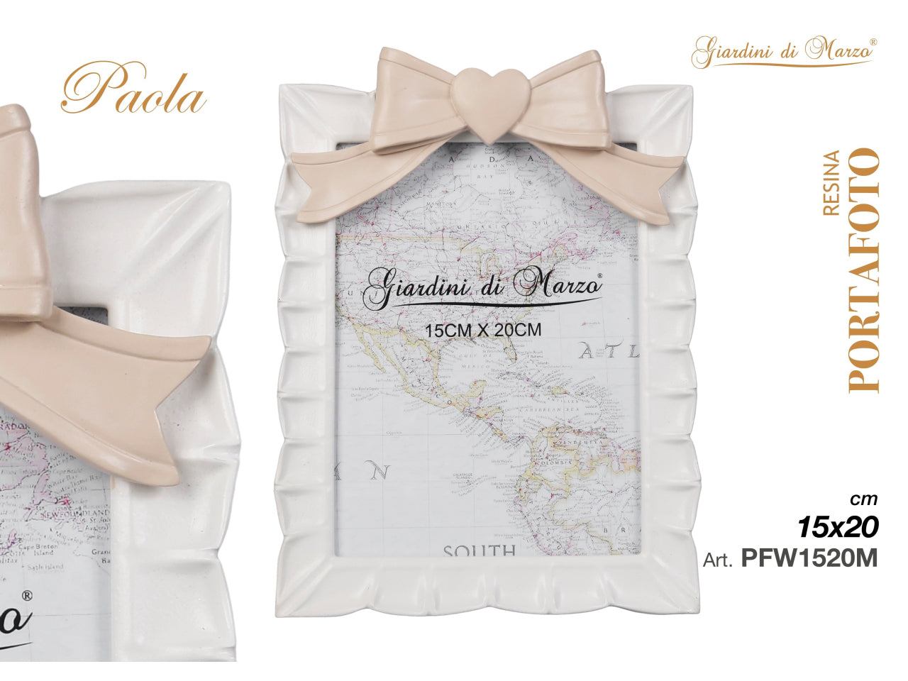 Portafoto bianco fiocco tortora 15x20cm mod.m