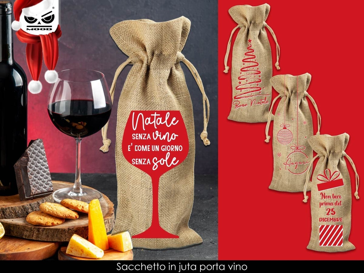 Sacco porta bottiglia in juta asortite